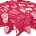 Valentine's Day Tablecloth Red and Pink Love Heart Round Tablecloth 60 Inch Valentines Day Pink Table Cloth for Farmhouse Kitchen Decor Polyester Fabric Holiday/Spring Table Cover for Party Outdoor