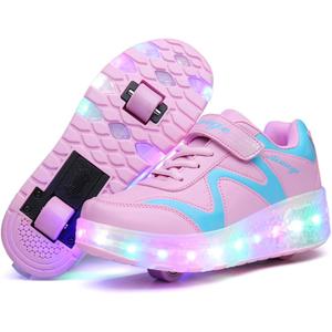 Nsasy Kids Roller Shoes Boy Girl Sneakers with Wheels Become Sport Sneaker with Led for Christmas Birthday Children Show Gift, 3 Little Kid