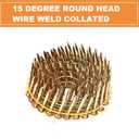 1200 Count Coil Roofing Nails 1-1/4 Inch x .120-Inch for Roofing Nail Gun, 15 Degree Round Head Wire Weld Collated Roofing Nail, Smooth Shank Electro Galvanized Air Nails for Roofs