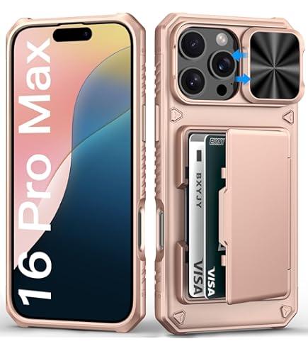 BXYJY for iPhone 16e Case with Wallet, Builtin Card Holder (45 Cards), Camera Cover Stand, Military Grade Drop Protection, Heavy Duty Men Women Rugged Protective Phone Case for iPhone 16e, Rose Gold