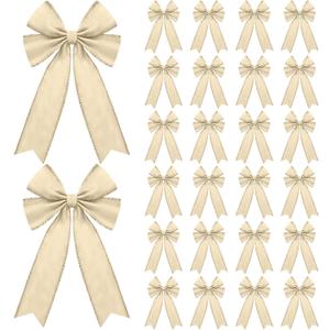 24 Pcs Christmas Velvet Bows 5 x 7.9 Inch Rustic Velvet Christmas Tree Bows Vintage Tree Ornaments for Xmas Holiday Garland Home Decor Wedding Outdoor Indoor Decoration(Beige)