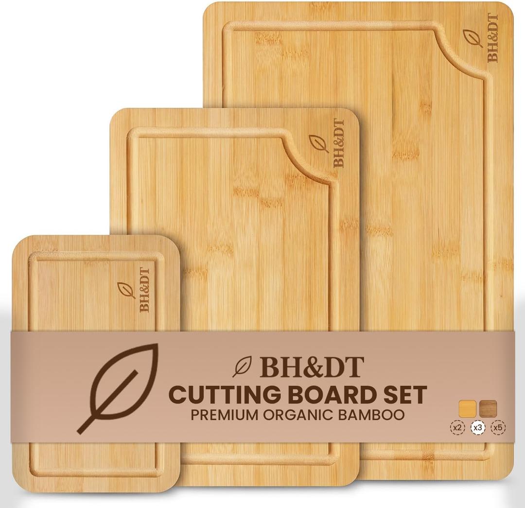 BH&DT Cutting Board Set, Bamboo Cutting Boards for Kitchen with Juice Groove,Multipurpose Board for Food Prep and Serving meat cutting board,cutting,boardgift set,wood board,bamboo cutting board set., set of 3