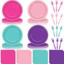 96 PCS Teal Blue Pink Purple Paper Plates and Napkins Dog Birthday Party Supplies Lets Pawty Puppy Tableware Set Colorful Puppy Themed Party Favors Baby Shower