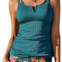 Summer Mae Tankini Swimsuits for Women 2026 Bathing Suits Top Ruched Two Piece Tummy Control V-Wire Modest Swim Suits | Modest Bathing Suit, Flattering Swim Suit, Swimsuit with Adjustable Strap, Tankini with Shorts, Boy Shorts with Sporty Pocket (XL)