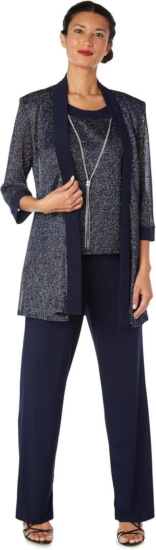 R&M Richards Womens Elegant Rib Knit Twinset Pant Suit - 2-Piece Dressy Jacket & Straight Leg Trousers Pant Set, Size: 14