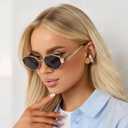 AIEYEZO Retro Oval Sunglasses for Women Fashion Polarized Sun Glasses Oval Metal Frames UV400 Protection Lens (Gold/Grey)