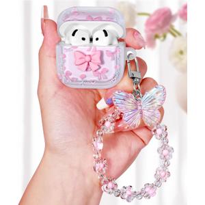 Boaretiu for Airpods 4 Case 2024 - Cute Kawaii for Women Girls with Keychain for AirPods 4th Generation Case Small Pink Bow Design Girlish Girly Stylish Shell Aesthetic Pretty for Air pods 4 Cover