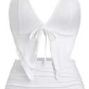 SHENHE Women's Y2k 2 Piece Sexy Outfits Backless Halter Crop Top and Ruched Bodycon Mini Skirt Set (Large, White)