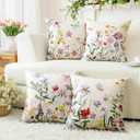 Artscope Spring Summer Floral Throw Pillow Covers 20x20 Inch Set of 4, Farmhouse Flower Butterfly Pattern Spring Decoration Pillow Cases for Sofa Bed Room Home Decor
