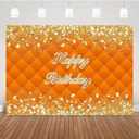 5x3ft Happy Birthday Theme Background Adult Gold Glitter and Sliver Diamonds Backdrop Women Orange Headboard Party Decorations Props