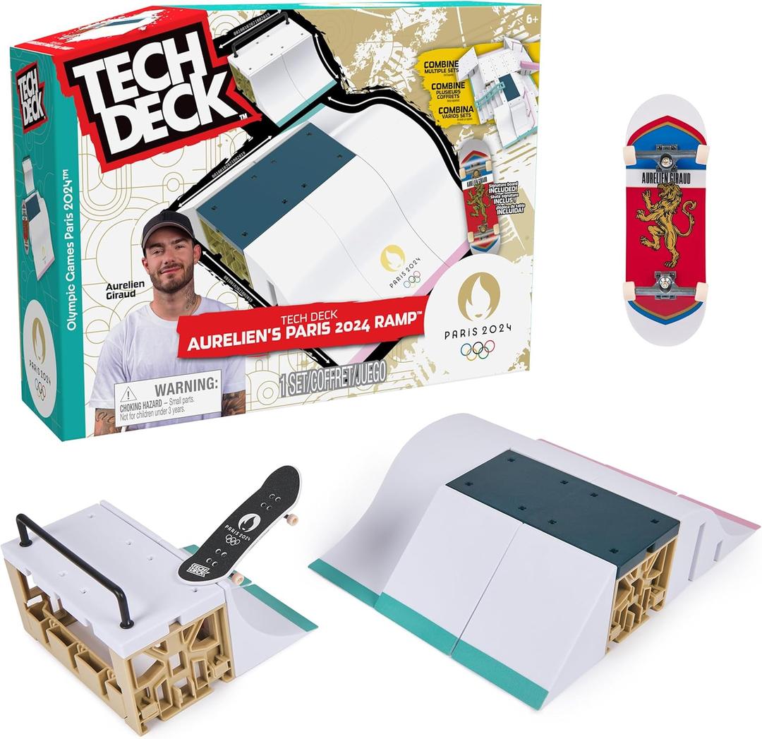 Tech Deck, Aurelien Girauds Olympic Games Paris 2024 Ramp Customizable X-Connect Park Creator Playset & Exclusive Fingerboard, Kids Toy for Ages 6+