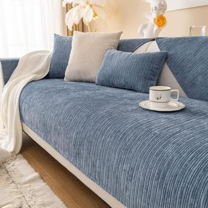 Vctops Soft Chenille Sofa Couch Cover Solid Color Striped Weave Textured Sectional Couch Covers Washable Anti-Slip Sofa Slipcover for Dogs Pet, 1 Piece/Not All Set (Blue,27"x70")
