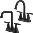 Matte Black Bathroom Sink Faucet, Hurran 4 inch Bathroom Faucets for Sink 3 Hole with Pop-up Drain and Supply Lines, Stainless Steel 2-Handle Faucet for Bathroom Sink Vanity RV Restroom