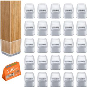 BAIPOK 36pcs Square Chair Leg Floor Protectors, Silicone Floor Protectors for Chairs, Chair Leg Protectors for Hardwood Floors, Felt Furniture Pads for Wood Floors, Prevent Scratches, Small, Clear (Square S (0.90'' -1.22''))