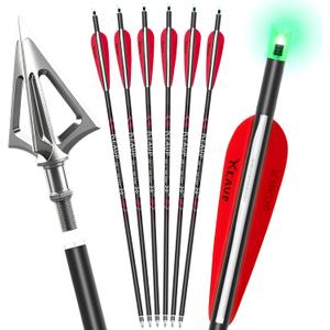 20 inch Carbon Crossbow Bolts with Crossbow Broadheads and Lighted Nocks, 6 Pack Hunting Carbon Crossbow Arrows for Archery Practice and Hunting