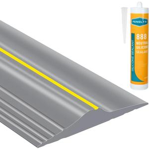 ToLanbbt 12Ft/3.7M Universal Garage Door Rubber Threshold Strip with 300ml Black Adhesive/Sealant, Weatherproof Seal Strip DIY Weather Stripping Replacement (Grey+ Yellow)