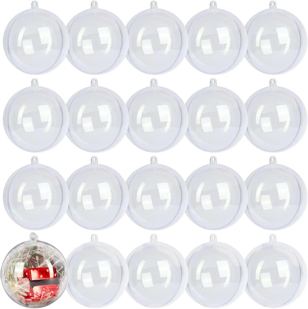 LYLYFAN 20 Pack Clear Plastic Fillable Ornament Ball 3.15''/80mm for Christmas,Holiday, Wedding,Party,Home Decor