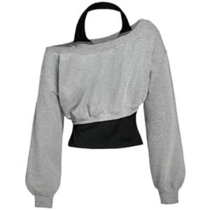 Women's Casual Sweatshirt Pullover Tops Asymmetrical Neck 2 In 1 Sweatshirt In Fall/Winter, Large