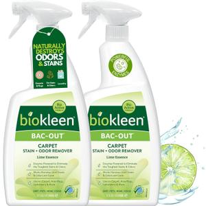 Biokleen Bac-Out Carpet Cleaner Spray, Stain Remover and Odor Eliminator, Use on Area Rugs, Upholstery & More, Removes Dirt, Pets, Food, Lime Scent, 32 oz, 2 Pack