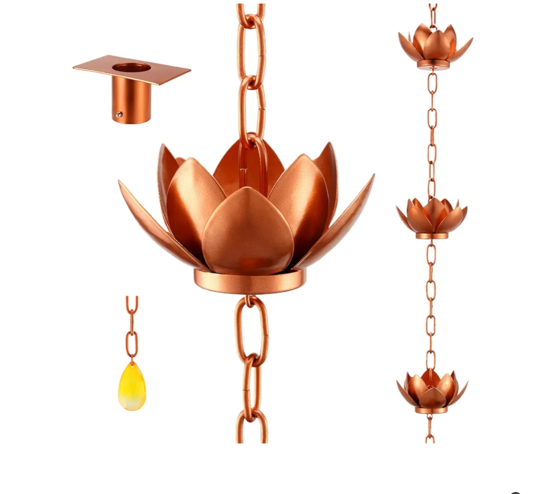 Oak Leaf Rain Chain with Adapter, 8.5ft Adjustable Lotus Rain Catcher Chain for Gutters Outside Downspout, for Divert Water and Home Display, Copper Powder Coated