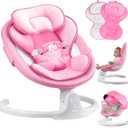 Bluetooth Baby Swing for Infants, Compact & Portable Pink Baby Girl Swing, 3 Seat Positions, 5 Swing Speed, 10 Music, Remote Control, Plug-in Power, Reversible Cushion, mecedora elctrica para Bebe