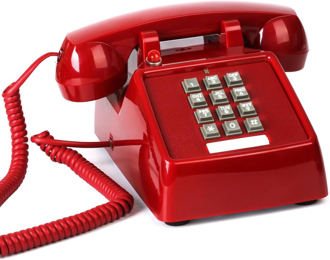 Sangyn Retro Landline Phone Classic 2500 Analog Desk Phone with Indicator Mechanical Ringer Vintage Corded Telephone Old Phone for Home School Hotel Office (Red)