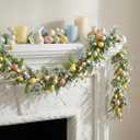 5.7FT Spring Garland with Pastel Eggs, PVC Plastic Material, Green Eucalyptus Leaves and Berries, Decorative for Home, Fireplace, Doorway and Table (Easter-Garland, 5.7ft)