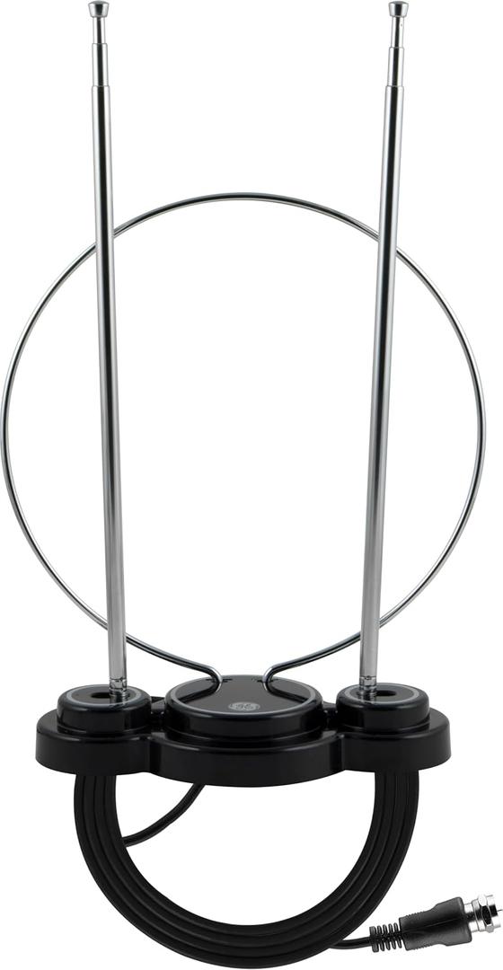 GE Traditional Rabbit Ears Indoor Black TV Antenna, 15 inch Extendable Dipoles and Circular Loop, Tabletop Antenna, Digital, HDTV Antenna, Smart TV Compatible, 4K 1080P VHF UHF, Compact Design, 33676 Rabbit Ear Antenna