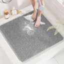 HITSLAM Square Shower Mat, 32 x 32 Inch Non Slip Bath Mat for Tub, Soft PVC Loofah Bathtub Mats with Drain Holes, Quick Drying Bathroom Stall Floor Mat, Bathroom Accessories Without Suction Cup, Grey