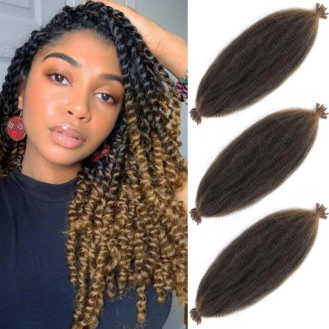 Light Brown Afro Twist Hair 24 Inch 3 Packs T27 Springy Afro Twist Hair Pre Fluffed Spring Twist Hair Afro Twist Wrapping Hair for Soft Locs (24 Inch, 3packs, T27#)