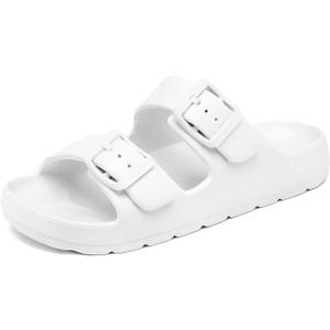 INMINPIN Boys Girls Double Buckle Slide Sandals Comfort Beach Pool Shower Slippers Adjustable Indoor Outdoor Little Kid/Big Kid (Pure White)