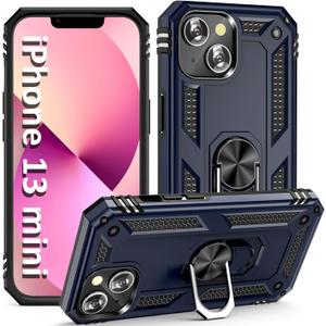 ADDIT i Phone 13 Mini Case, for iPhone 13 Mini Case,with Kickstand Ring,Adjustable Stand,Military Grade,Heavy Duty Protection,Shockproof,Anti-Fingerprint,Support Magnet Car Mount,Blue
