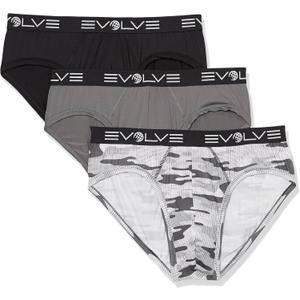 Evolve Men's Micro Sport 3 Pack No Show Brief (Medium, Black/Lead/Tech Camo-Grey)