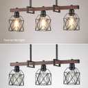 Industrial Pendant Light Fixture, 3-Light Kitchen Island Lighting with Wood Grain Bar and Black Metal Cage, Farmhouse Rustic Hanging Ceiling Lamp for Dining Room, Living Room, 30x15x30 inches