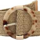 eYLun Women Straw Woven Belt Elastic Braided Stretch Waist Belt Ladies Boho Buckle Dress Buckle Belt (Khaki)