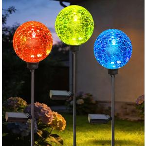 Solar Garden Lights Outdoor, 3 Pack Multi-Color Changing Solar Globe Lights Waterproof Decorative for Yard, Powered Glass Ball Garden Lights for Patio Decoration (3pack)