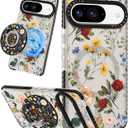Cute for Google Pixel 9 Pro/9 Case - Compatible with Magsafe Magnetic Ring Holder Stand Kickstand for Women Girls Girly Funny Fashion TPU Phone Case, Retro Flower