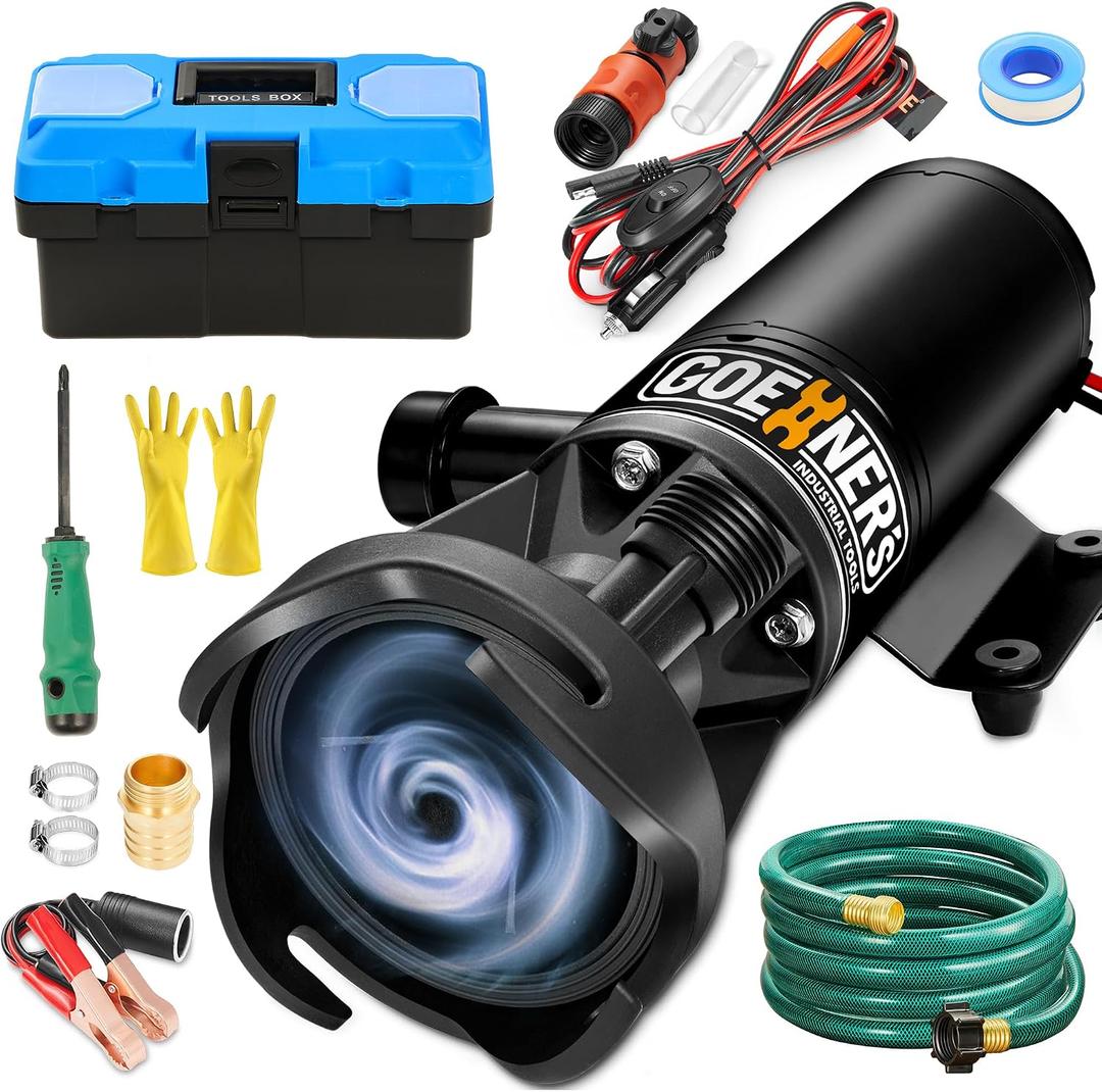 12V RV Portable Macerator Waste Pump with box for Sewage, 12GPM Suction 3.2 feet Lift 10 feet, Complete RV Macerator Pump Kit for Right Out of Box