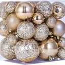 46 Pcs Champagne Christmas Ball Ornaments, Shatterproof Christmas Tree Ornaments Set with Velvet Christmas Bows Decor, Vintage Xmas Decorations with Hanging Hooks in 3 Sizes(Small Medium Large)