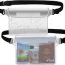 AiRunTech Waterproof Pouch with Waist Strap (2 Pack) | Beach Accessories Best Way to Keep Your Phone and Valuables Safe and Dry | Perfect for Boating Swimming Snorkeling Kayaking Beach Pool Water Park (Clear + Clear)