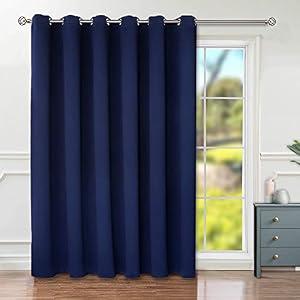 BGment Room Darkening Curtain for Sliding Door, Wide Blackout Room Divider Curtain for Living Room 96 Inch Length, Thermal Privacy Soundproof Window Drape for Bedroom, Navy, 1 Panel, 120 Wide