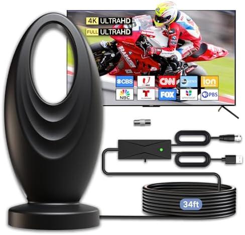 2025 TV Antenna for Smart TV and Old TV, 2800+ Miles Range HD Digital TV Antenna Indoor with 360° Signal Strongest Booster, Supports Local Channels 1080P 4K Reception for Home, RV, Camping (34ft) 2025 TV Antenna for Smart TV and Old TV, 2800+ Miles Range HD Digital TV Antenna Indoor with 360° Signal Strongest Booster, Supports Local Channels 1080P 4K Reception for Home, RV, Camping (34ft)