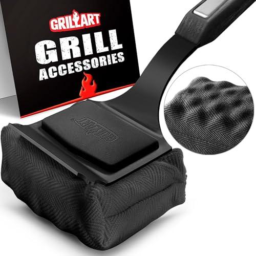 GRILLART Grill Brush Bristle Free. SteamWizards BBQ Replaceable Cleaning Head, Seamless-Fit Scraper Tools for Cast Iron/Stainless-Steel Grates Griddle, Safe Barbecue Grill Cleaner Brush-Dark Black