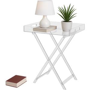 Acrylic Folding Table Acrylic Folding Tray Table Clear Small TV Stand for Living Room Bedroom Office Study Modern Butler Side Table TV Tray with Handles (Single-Tier)