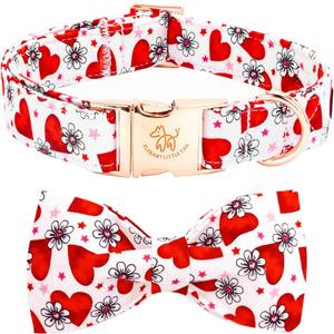 Elegant Little Tail Valentine's Dog Collar, Cute Pink Heart Pet Collars Soft Dog Puppy Collar Female or Male Adjustable Cotton Pet Collars with Bow for Large Dogs (Large (Pack of 1),  Flower with Heart