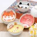 6 PCS Ceramic Rice Bowls, Cute Cartoon Small Dessert Bowl, Cereal Bowls Serving Bowl Gift Set, for Oatmeal, Ice Cream, Salads, Soups