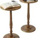 Small Side Table Living Room, Round Corner Table for Small Spaces Set of 2, Coffee Table with Solid Wood Pedestal Accent for Living Room, Corners, Bedroom, Bean Bag, Sofa Couch (Brown)