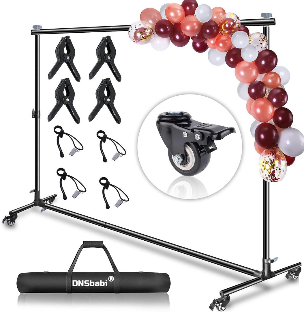 Versatile Heavy Duty Backdrop Stand with Wheels, 10 * 7ft Adjustable Photo Background Stand, Banner Backdrop Stand for Parties/Photography/Birthday/Studio