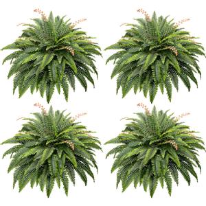 CQURE Artificial Boston Ferns for Outdoors, 50 Inch Large Fake Fern Plant with 96 Fronds, Set of 4 Realistic Artificial Fern Bushes for Indoor Outdoor Garden, Porch, Patio Decor