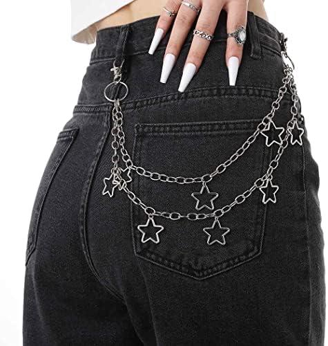 Tgirls Hip Hop Pants Chain - Goth Jean Star Punk Pocket Accessory for Women - Layered Acrylic Keychains Cute Trouser Rock Wallet for Men - Waist Body Accessories for Girls (2 Stat-1)